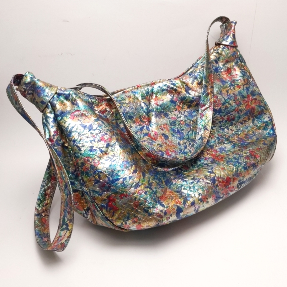 Vintage Manolucci Floral Metallic Genuine Leather Purse